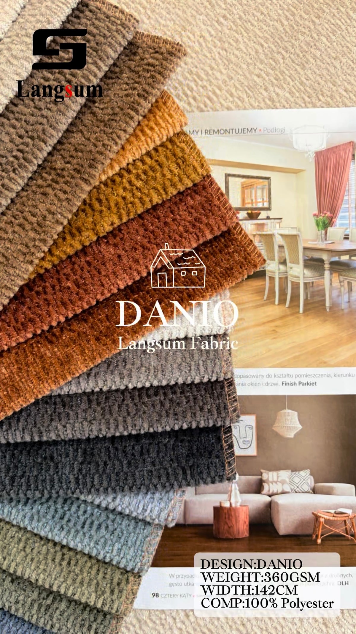 DANIO Loop-Textured Polyester Upholstery Fabric – 360gsm, 56" Wide Langsum Fabric