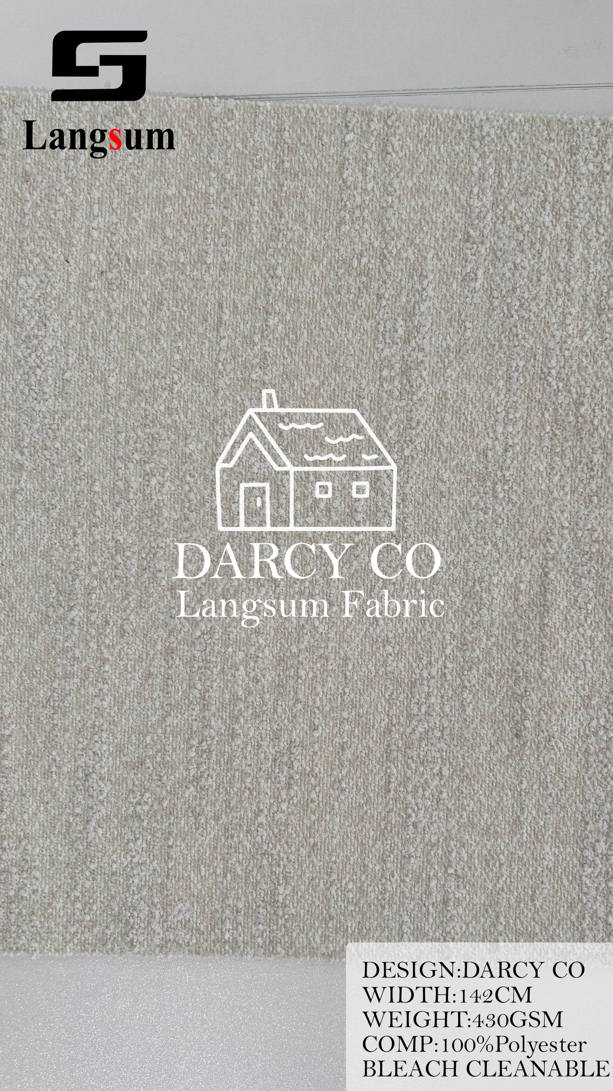DARCY CO Bouclé-Textured Polyester Upholstery Fabric – 430gsm, 56" Wide, 7 Colors Langsum Fabric