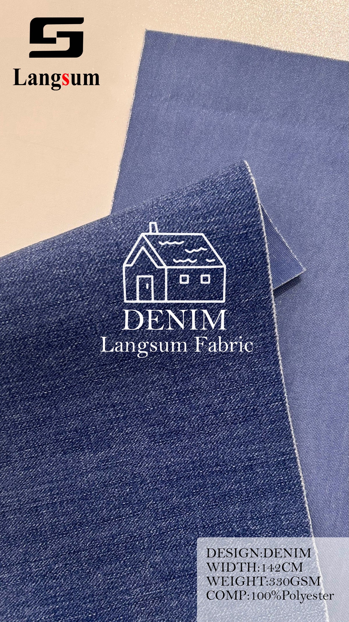 DENIM Denim-Look Polyester Upholstery Fabric – 330gsm, 56" Wide Langsum Fabric