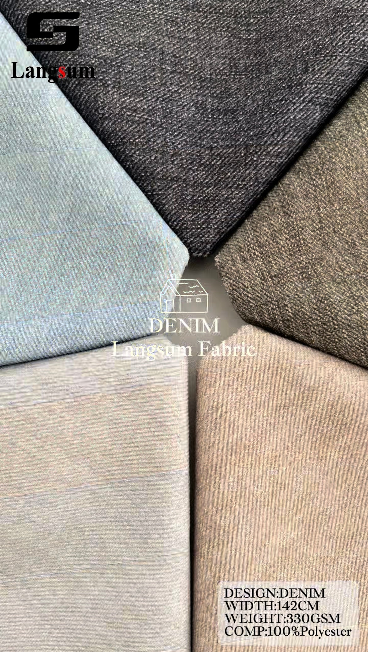 DENIM Denim-Look Polyester Upholstery Fabric – 330gsm, 56" Wide Langsum Fabric