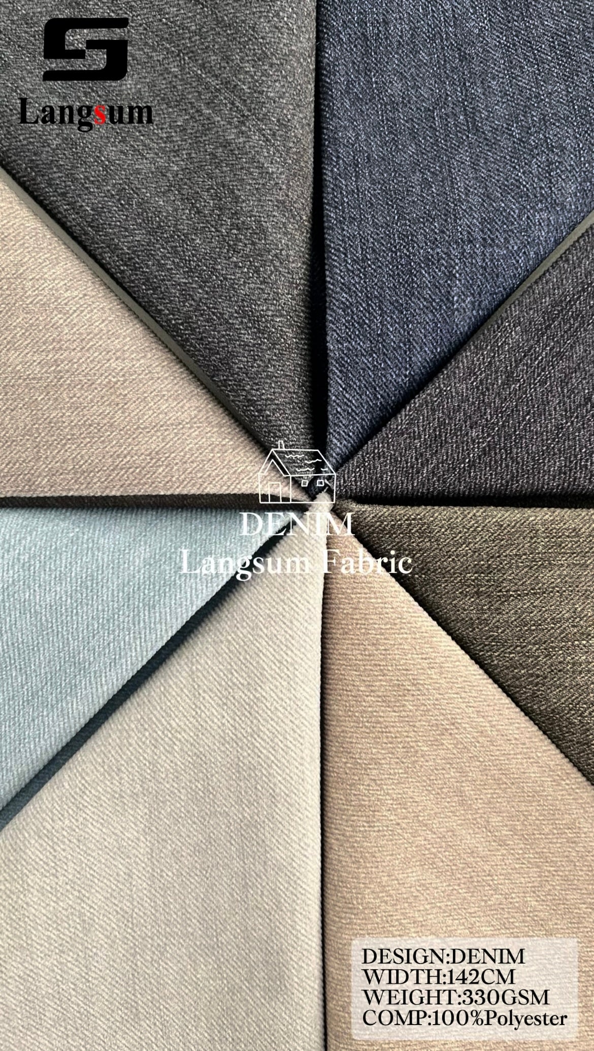 DENIM Denim-Look Polyester Upholstery Fabric – 330gsm, 56" Wide Langsum Fabric
