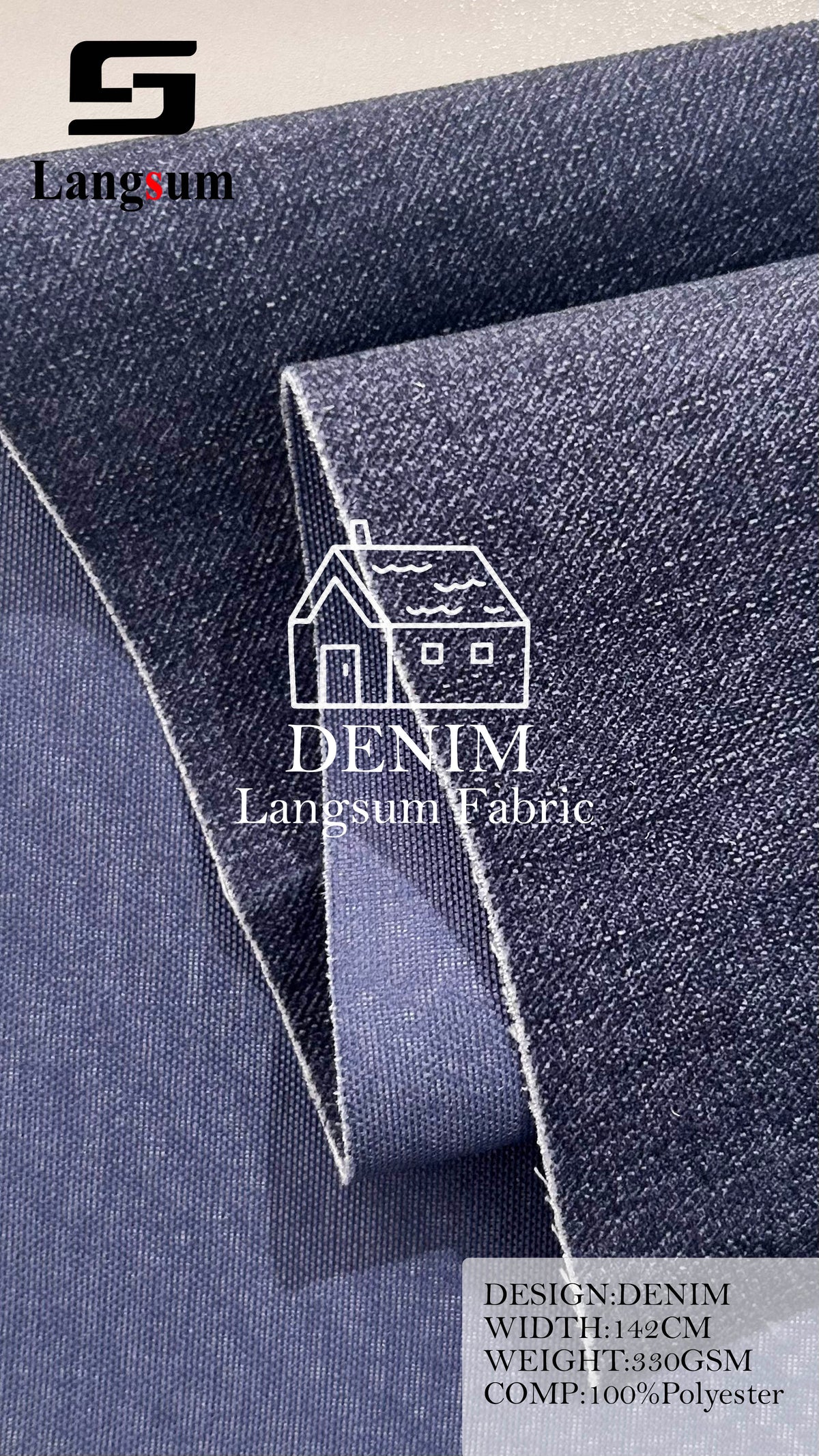 DENIM Denim-Look Polyester Upholstery Fabric – 330gsm, 56" Wide Langsum Fabric