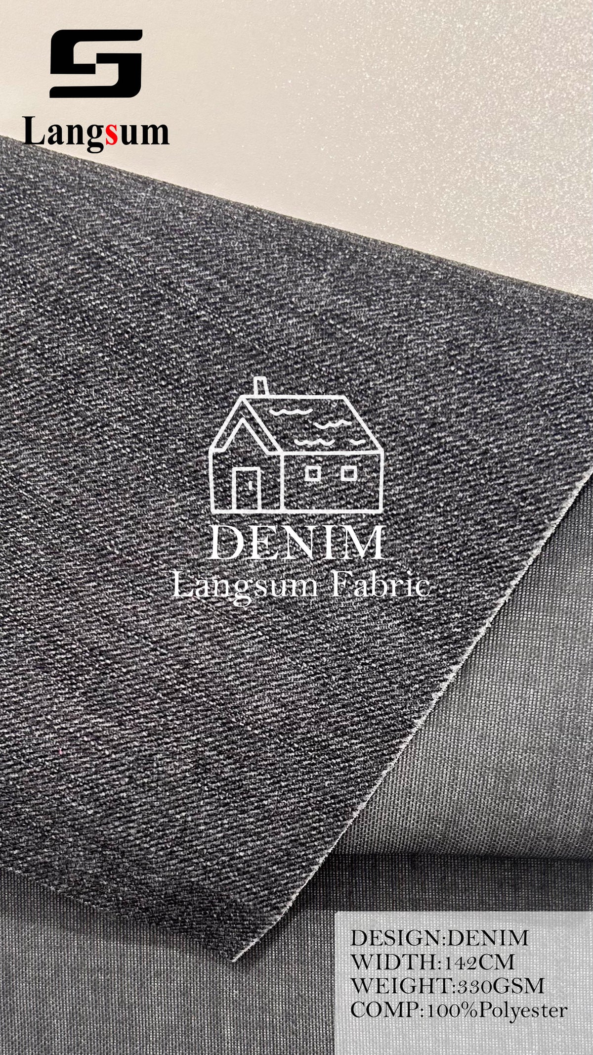DENIM Denim-Look Polyester Upholstery Fabric – 330gsm, 56" Wide Langsum Fabric