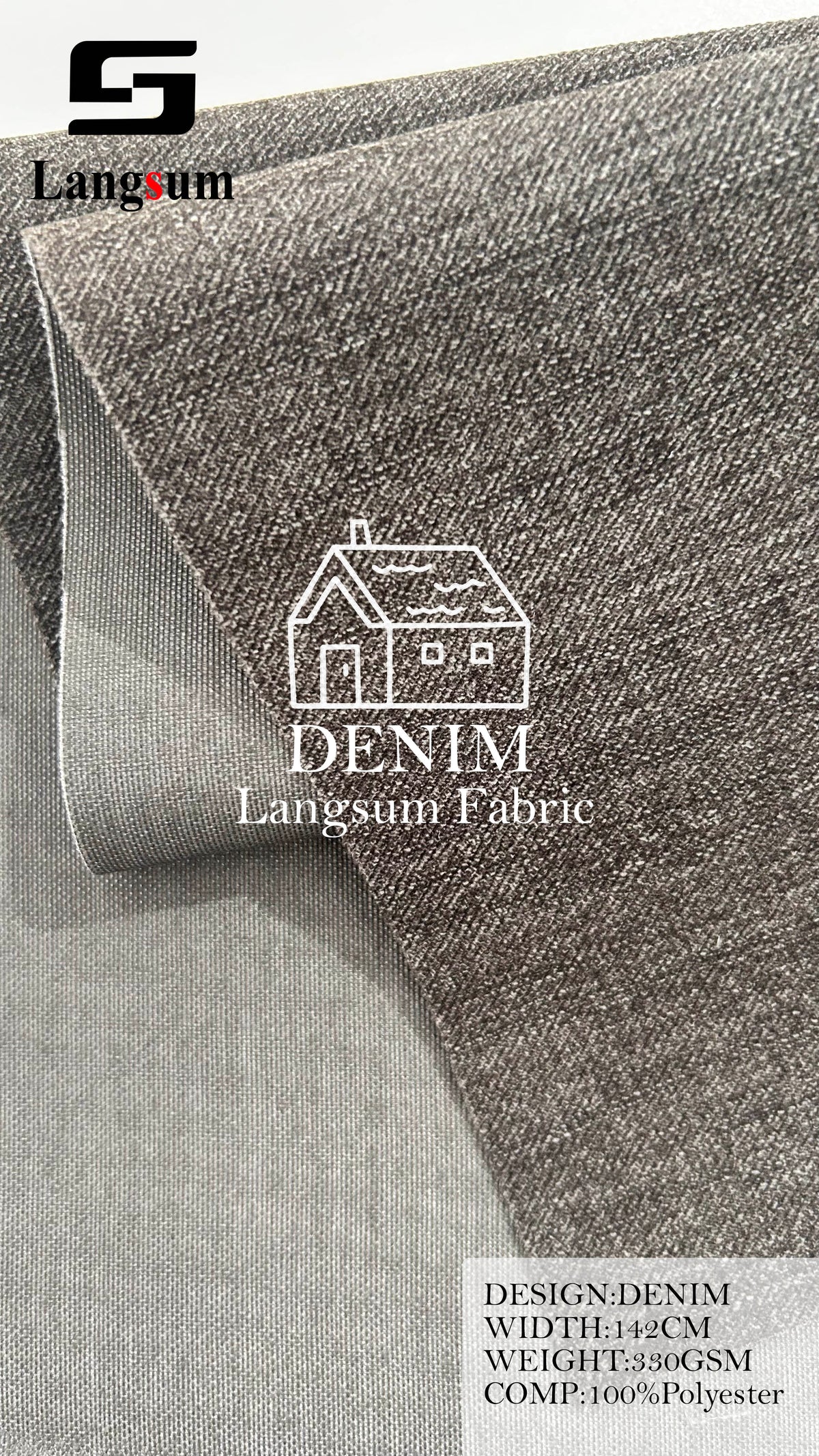 DENIM Denim-Look Polyester Upholstery Fabric – 330gsm, 56" Wide Langsum Fabric