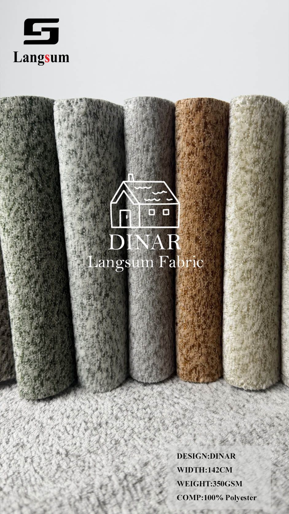 DINAR Mottled-Textured Polyester Upholstery Fabric – 350gsm, 56" Wide, 13 Colors Langsum Fabric