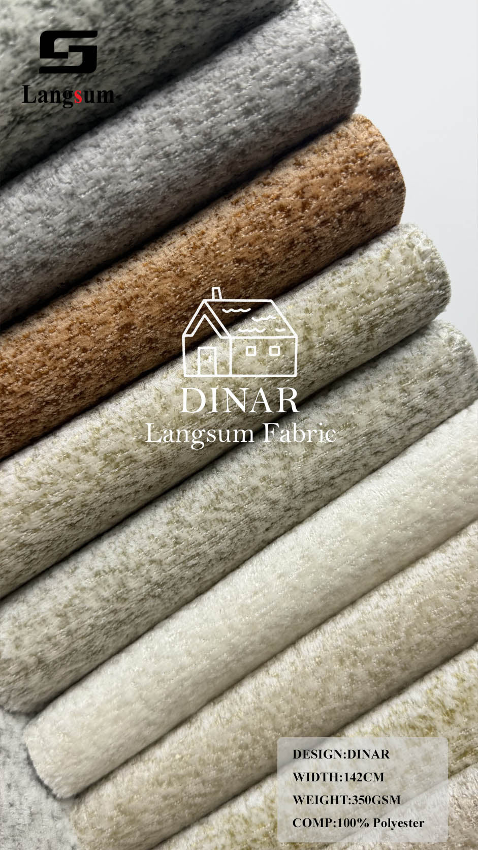 DINAR Mottled-Textured Polyester Upholstery Fabric – 350gsm, 56" Wide, 13 Colors Langsum Fabric