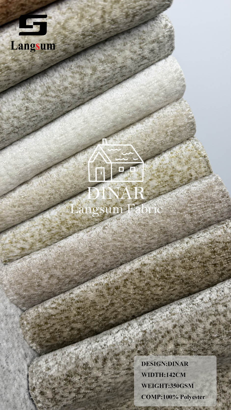 DINAR Mottled-Textured Polyester Upholstery Fabric – 350gsm, 56" Wide, 13 Colors Langsum Fabric