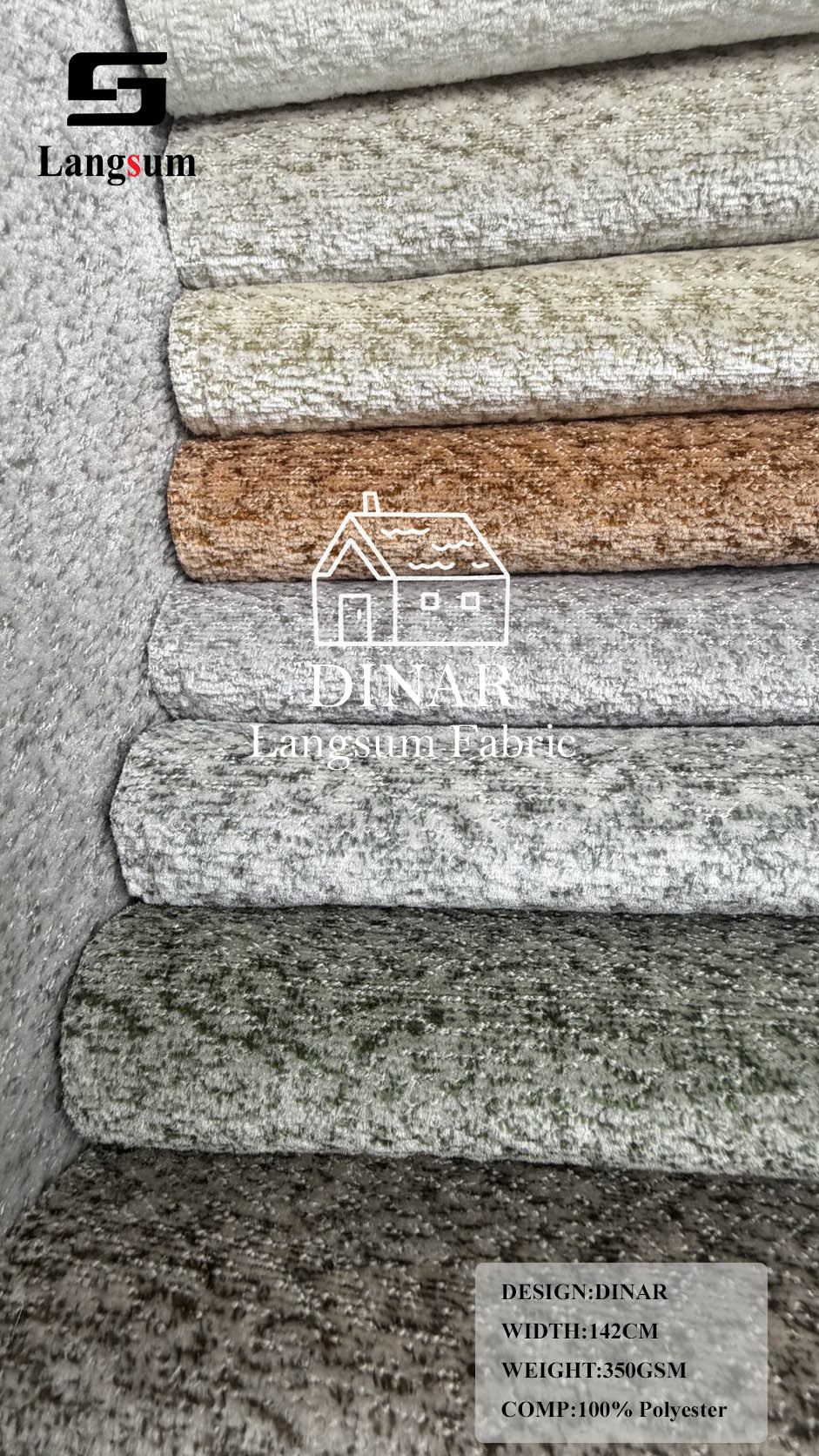 DINAR Mottled-Textured Polyester Upholstery Fabric – 350gsm, 56" Wide, 13 Colors Langsum Fabric