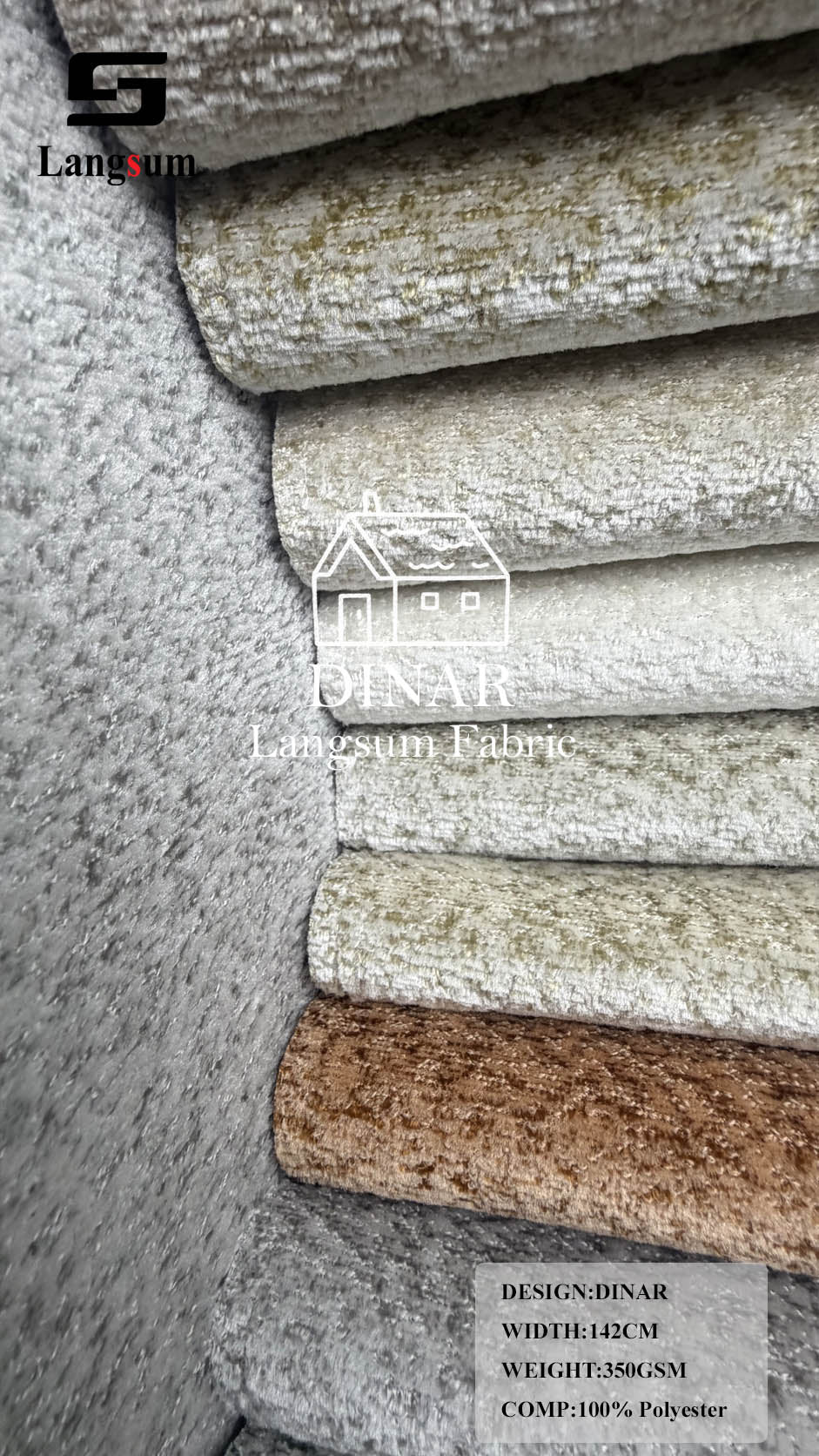 DINAR Mottled-Textured Polyester Upholstery Fabric – 350gsm, 56" Wide, 13 Colors Langsum Fabric