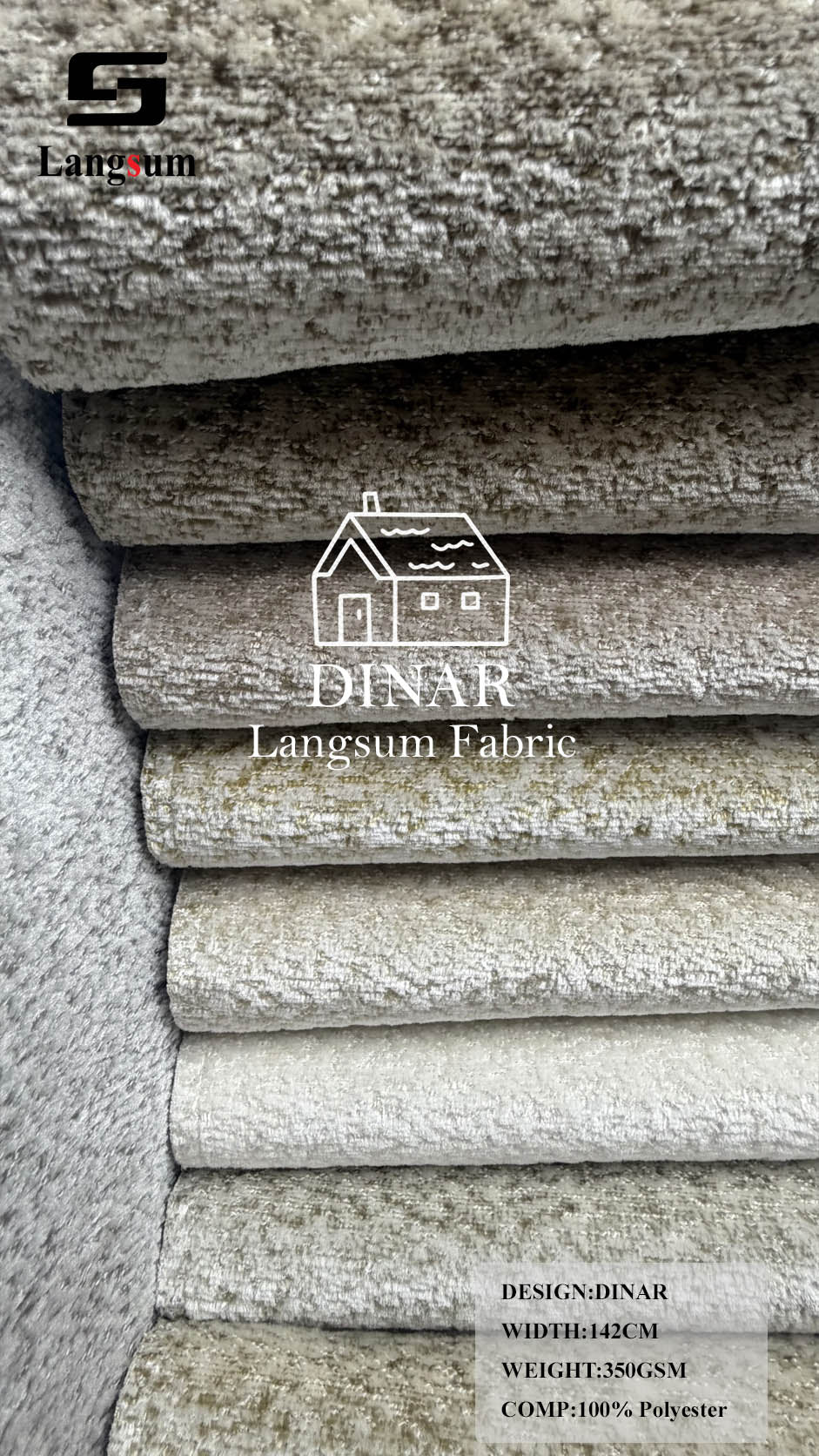 DINAR Mottled-Textured Polyester Upholstery Fabric – 350gsm, 56" Wide, 13 Colors Langsum Fabric