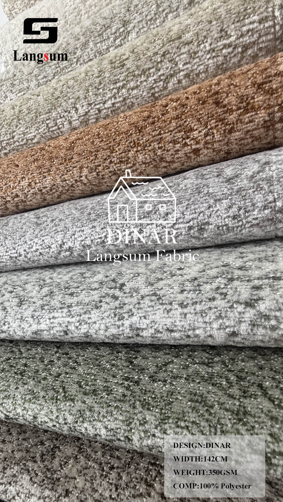 DINAR Mottled-Textured Polyester Upholstery Fabric – 350gsm, 56" Wide, 13 Colors Langsum Fabric