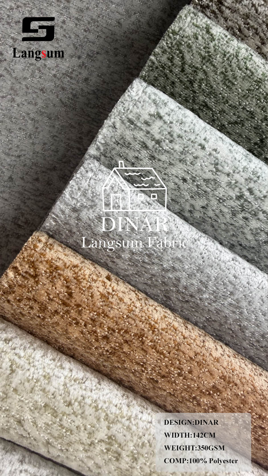 DINAR Mottled-Textured Polyester Upholstery Fabric – 350gsm, 56" Wide, 13 Colors Langsum Fabric