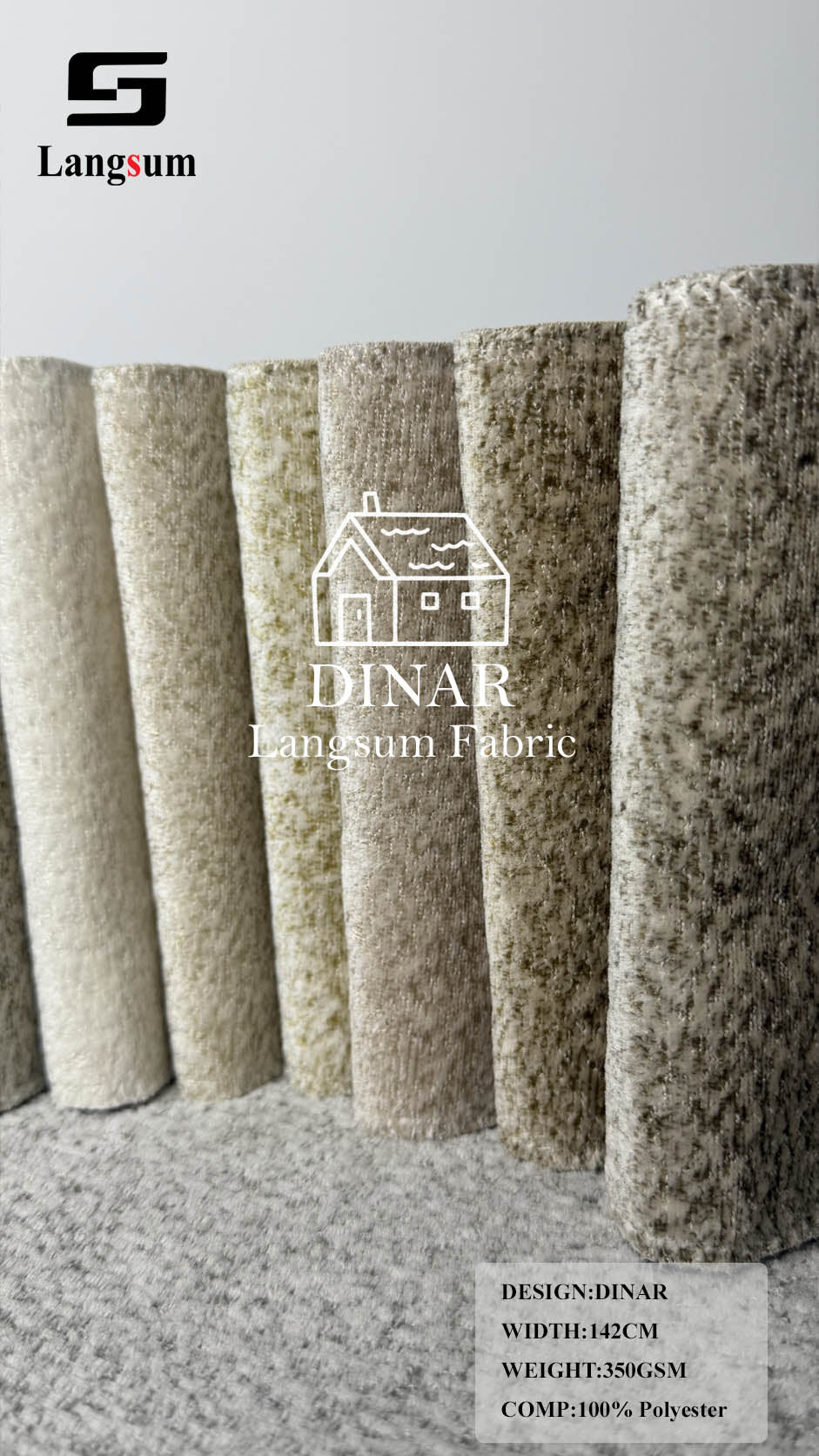DINAR Mottled-Textured Polyester Upholstery Fabric – 350gsm, 56" Wide, 13 Colors Langsum Fabric
