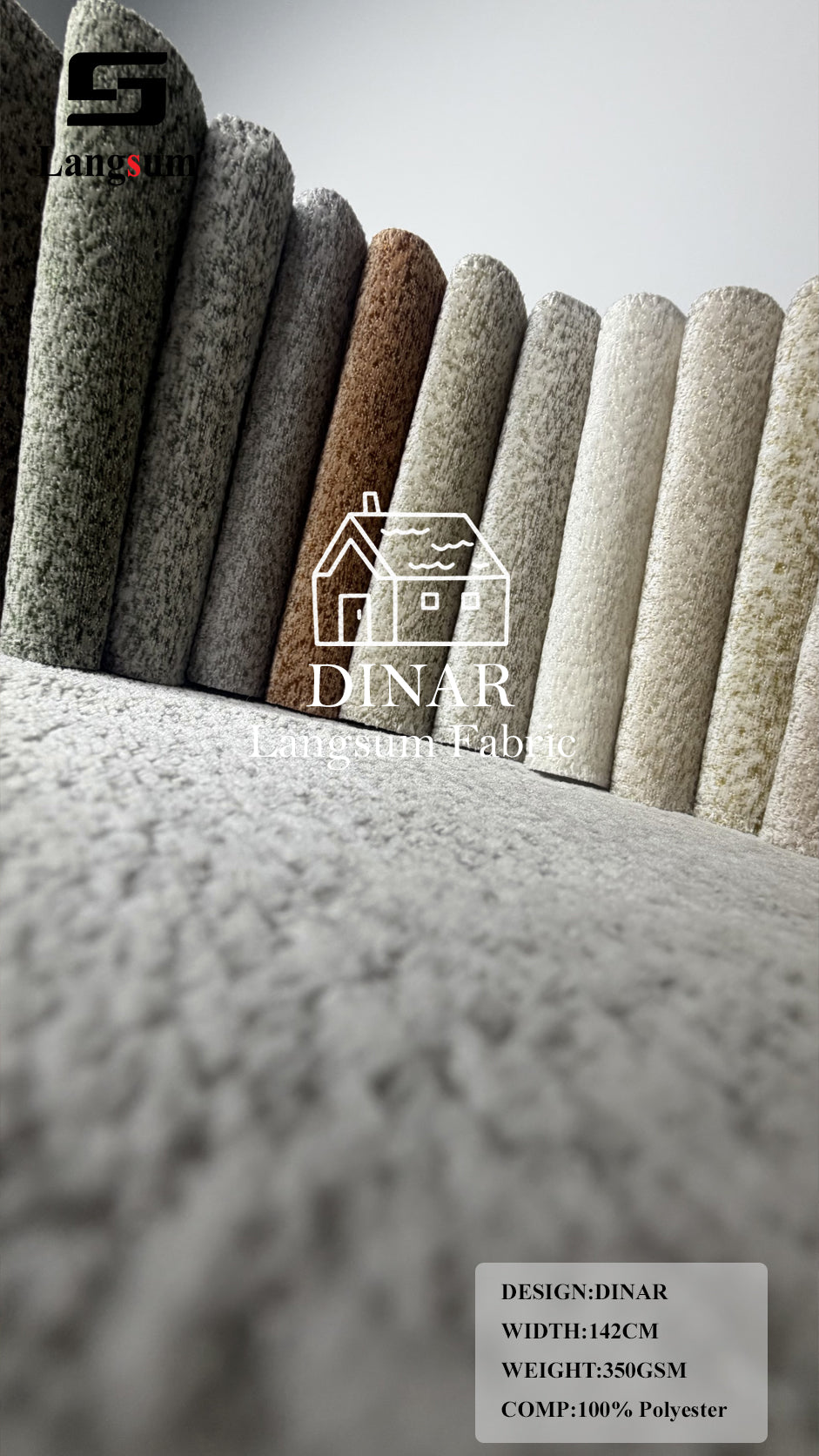 DINAR Mottled-Textured Polyester Upholstery Fabric – 350gsm, 56" Wide, 13 Colors Langsum Fabric