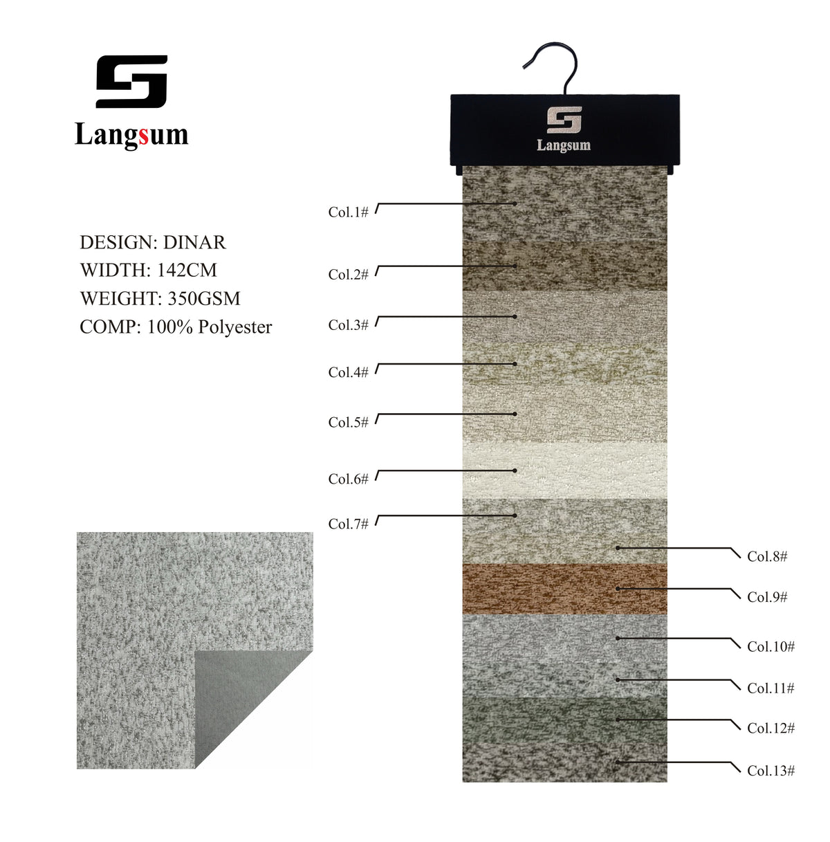 DINAR Mottled-Textured Polyester Upholstery Fabric – 350gsm, 56" Wide, 13 Colors Langsum Fabric