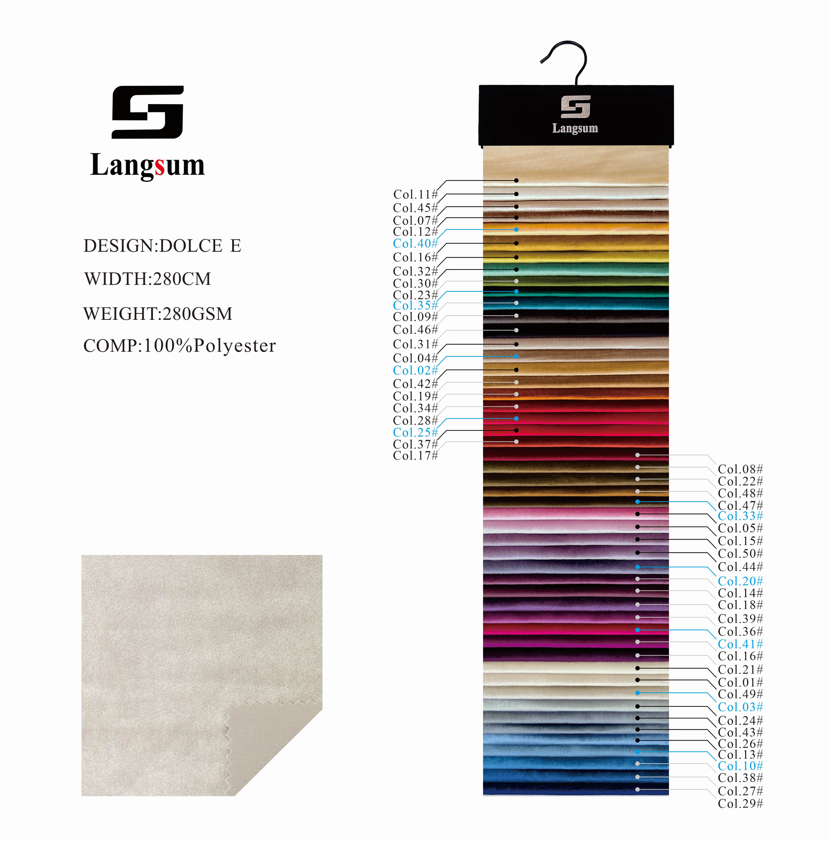 DOLCE E Velvet Fabric Knitted Fabric Jacquard-280gsm, 110" Wide, 49 Colors Langsum Fabric
