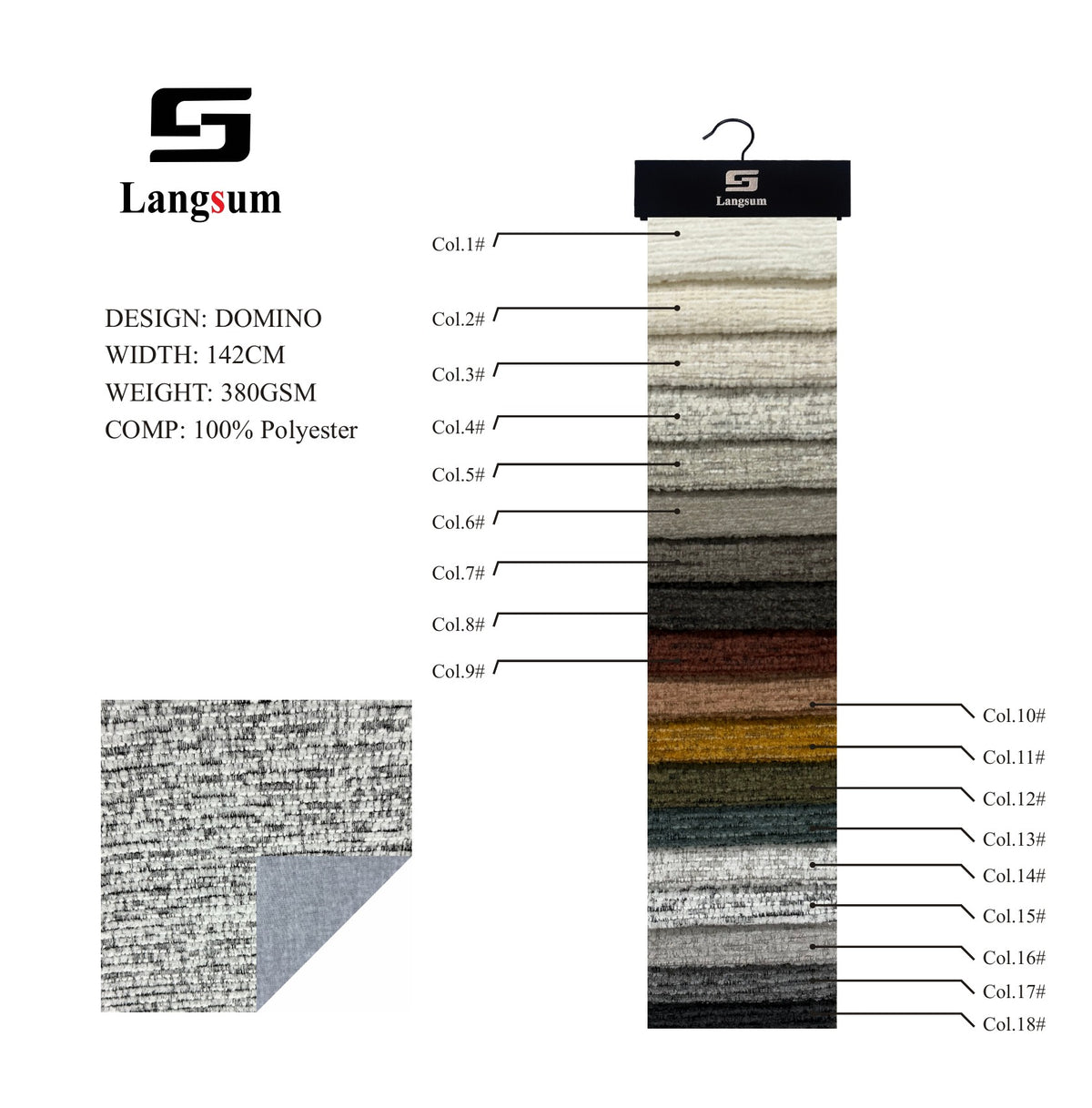 DOMINO Slub-Textured Polyester Upholstery Fabric – 380gsm, 56" Wide Langsum Fabric
