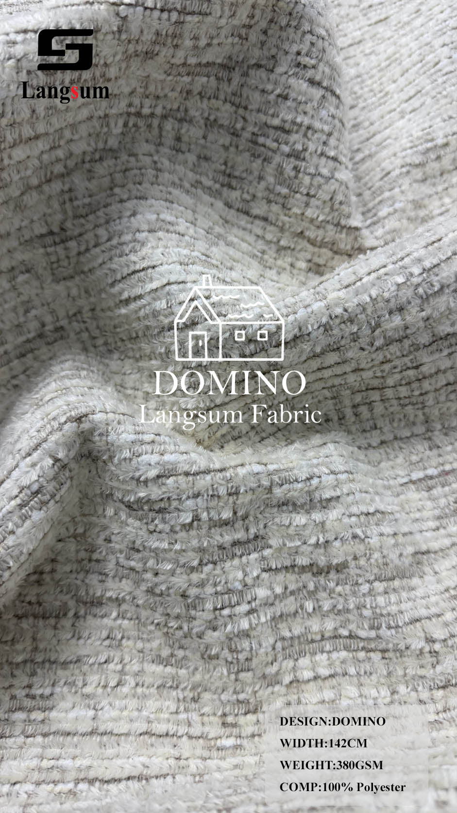 DOMINO Slub-Textured Polyester Upholstery Fabric – 380gsm, 56" Wide Langsum Fabric