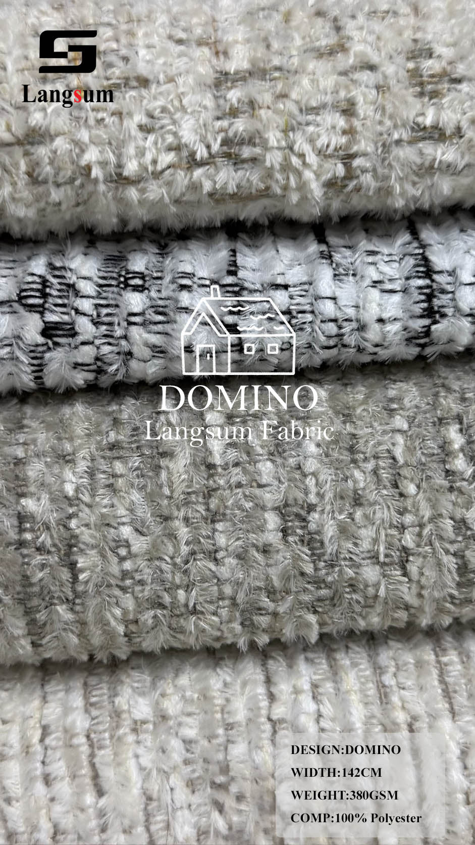 DOMINO Slub-Textured Polyester Upholstery Fabric – 380gsm, 56" Wide Langsum Fabric