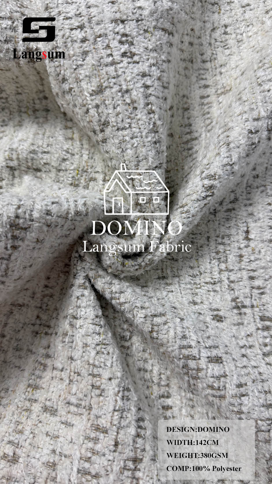 DOMINO Slub-Textured Polyester Upholstery Fabric – 380gsm, 56" Wide Langsum Fabric