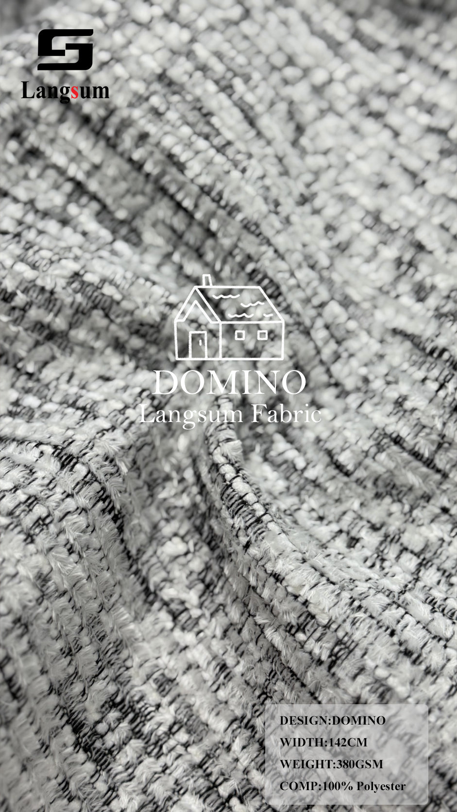DOMINO Slub-Textured Polyester Upholstery Fabric – 380gsm, 56" Wide Langsum Fabric