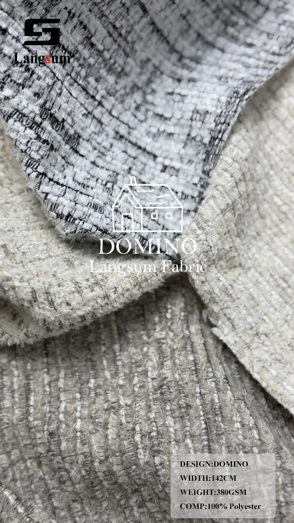 DOMINO Slub-Textured Polyester Upholstery Fabric – 380gsm, 56" Wide Langsum Fabric
