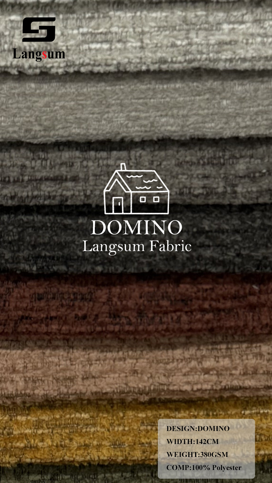 DOMINO Slub-Textured Polyester Upholstery Fabric – 380gsm, 56" Wide Langsum Fabric