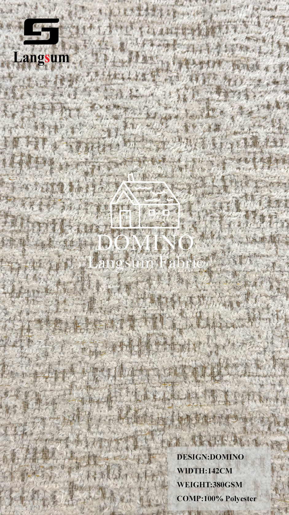 DOMINO Slub-Textured Polyester Upholstery Fabric – 380gsm, 56" Wide Langsum Fabric
