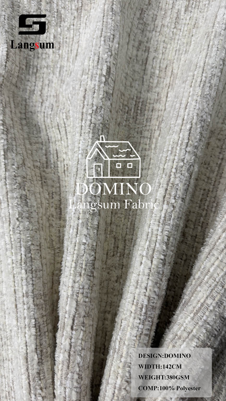 DOMINO Slub-Textured Polyester Upholstery Fabric – 380gsm, 56" Wide Langsum Fabric