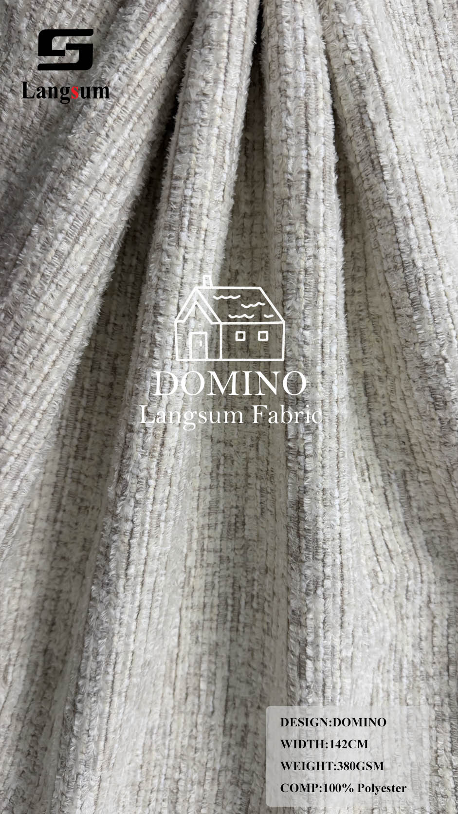 DOMINO Slub-Textured Polyester Upholstery Fabric – 380gsm, 56" Wide Langsum Fabric