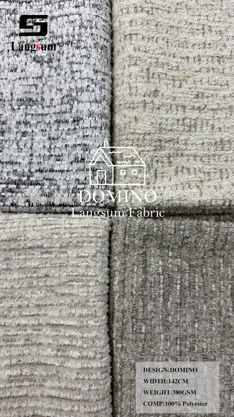 DOMINO Slub-Textured Polyester Upholstery Fabric – 380gsm, 56" Wide Langsum Fabric