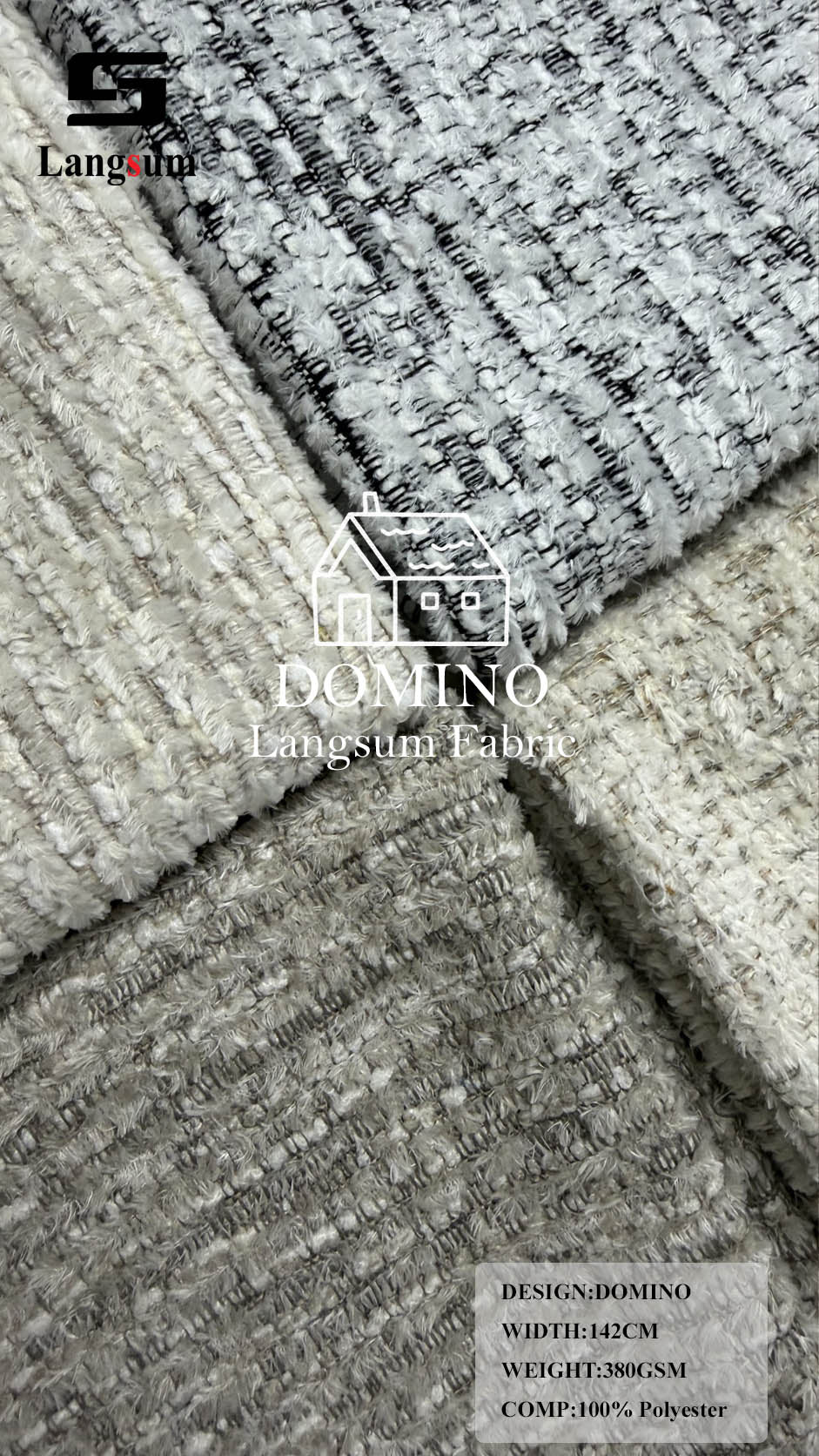 DOMINO Slub-Textured Polyester Upholstery Fabric – 380gsm, 56" Wide Langsum Fabric