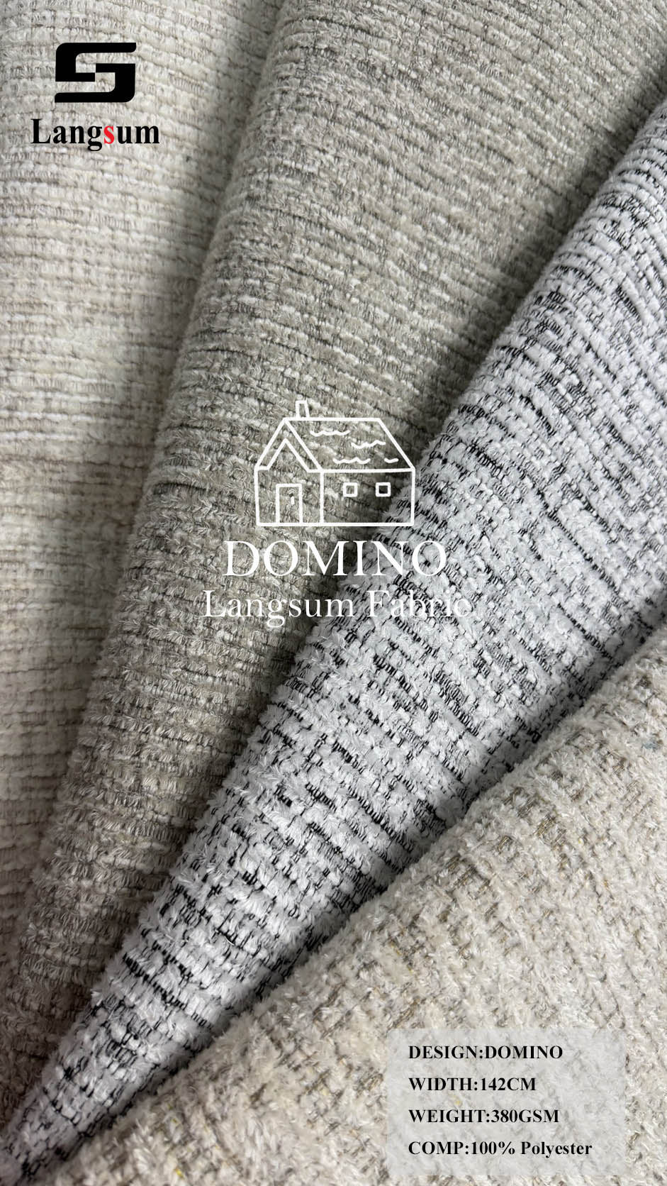 DOMINO Slub-Textured Polyester Upholstery Fabric – 380gsm, 56" Wide Langsum Fabric