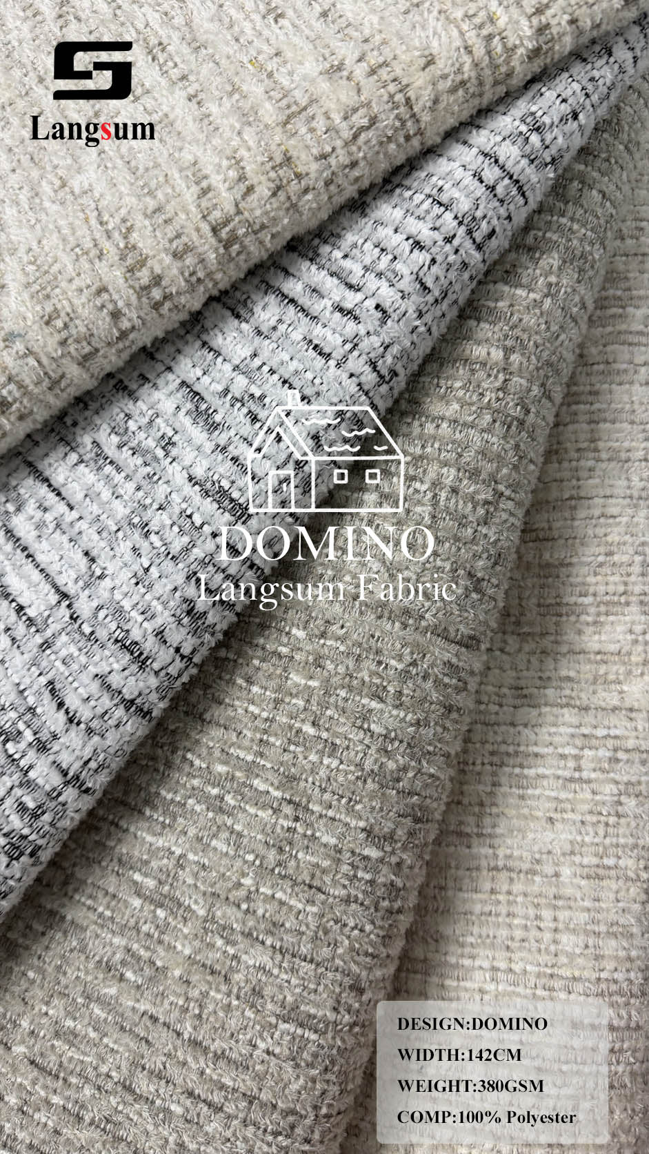 DOMINO Slub-Textured Polyester Upholstery Fabric – 380gsm, 56" Wide Langsum Fabric