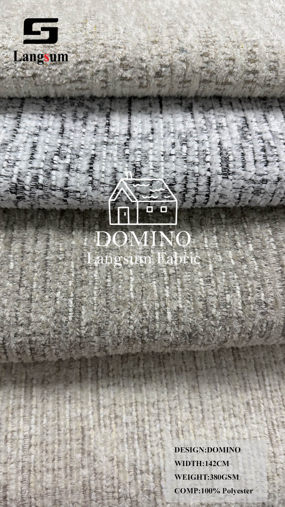 DOMINO Slub-Textured Polyester Upholstery Fabric – 380gsm, 56" Wide Langsum Fabric