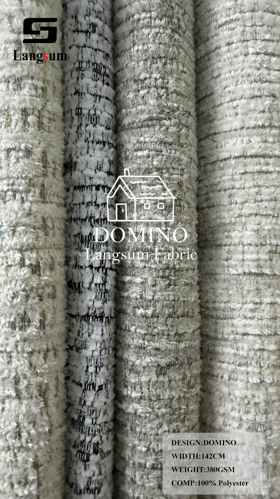 DOMINO Slub-Textured Polyester Upholstery Fabric – 380gsm, 56" Wide Langsum Fabric