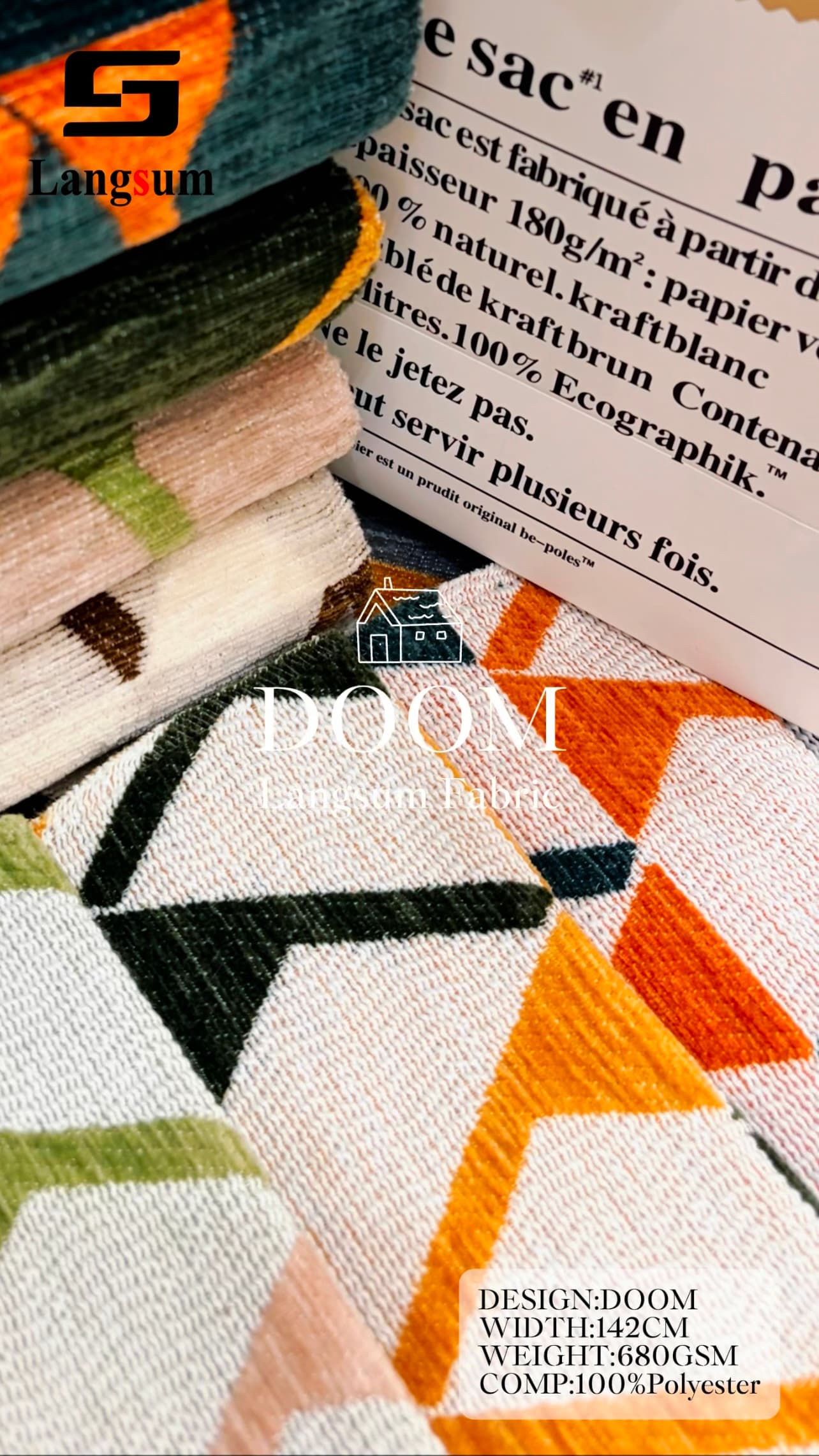 DOOM Chenille Fabric Linen looking fabric Woven Jacquard Fabric – 680gsm, 56" Wide, 8 Colors Langsum Fabric
