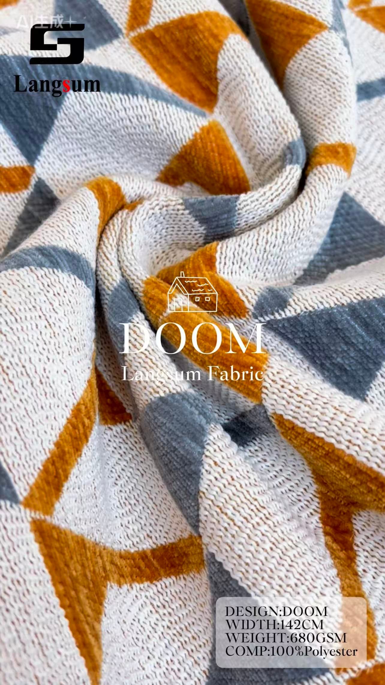 DOOM Chenille Fabric Linen looking fabric Woven Jacquard Fabric – 680gsm, 56" Wide, 8 Colors Langsum Fabric