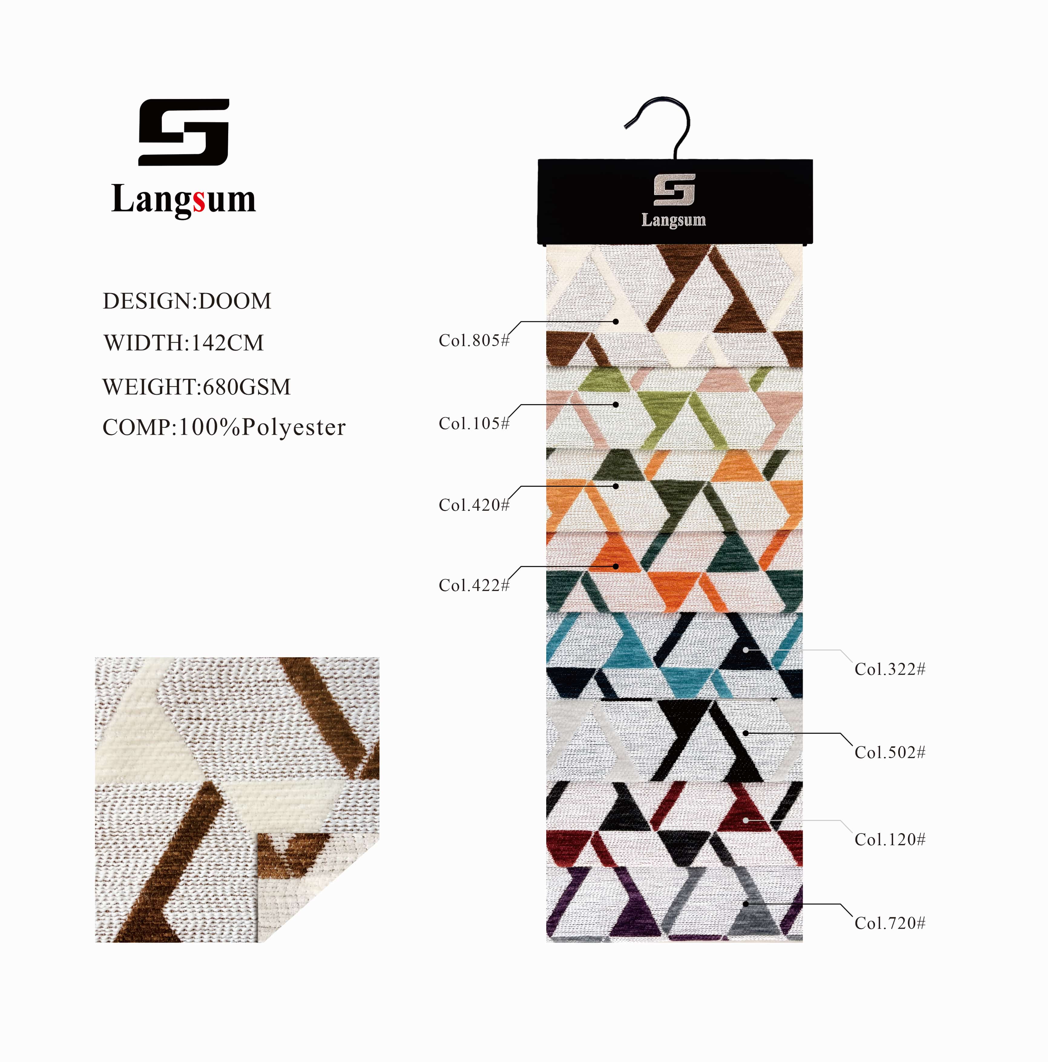 DOOM Chenille Fabric Linen looking fabric Woven Jacquard Fabric – 680gsm, 56" Wide, 8 Colors Langsum Fabric