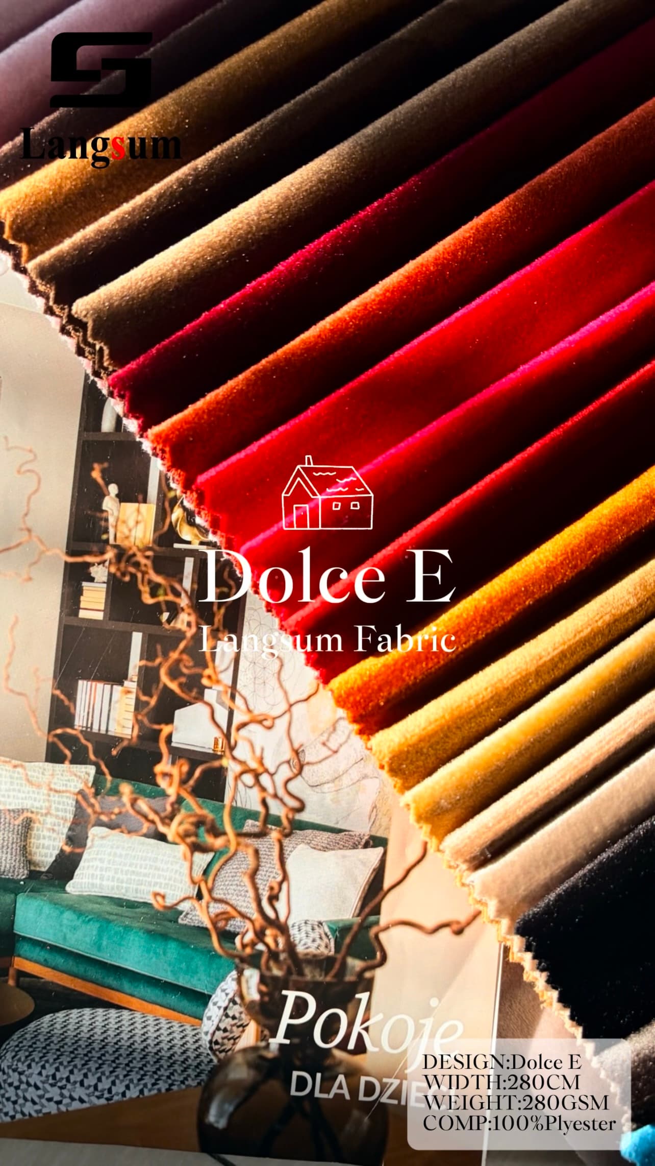 DOLCE E Velvet Fabric Knitted Fabric Jacquard-280gsm, 110" Wide, 49 Colors Langsum Fabric