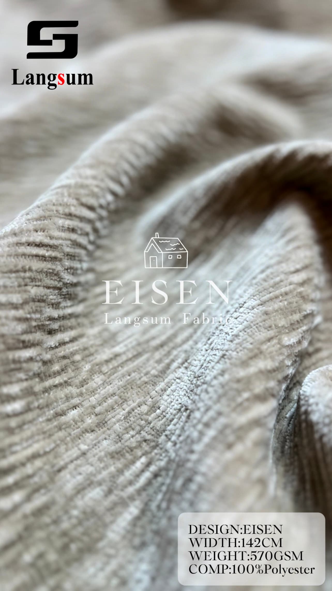EISEN Chenille Fabric Woven Jacquard Fabric – 570gsm, 56" Wide, 19 Colors Langsum Fabric