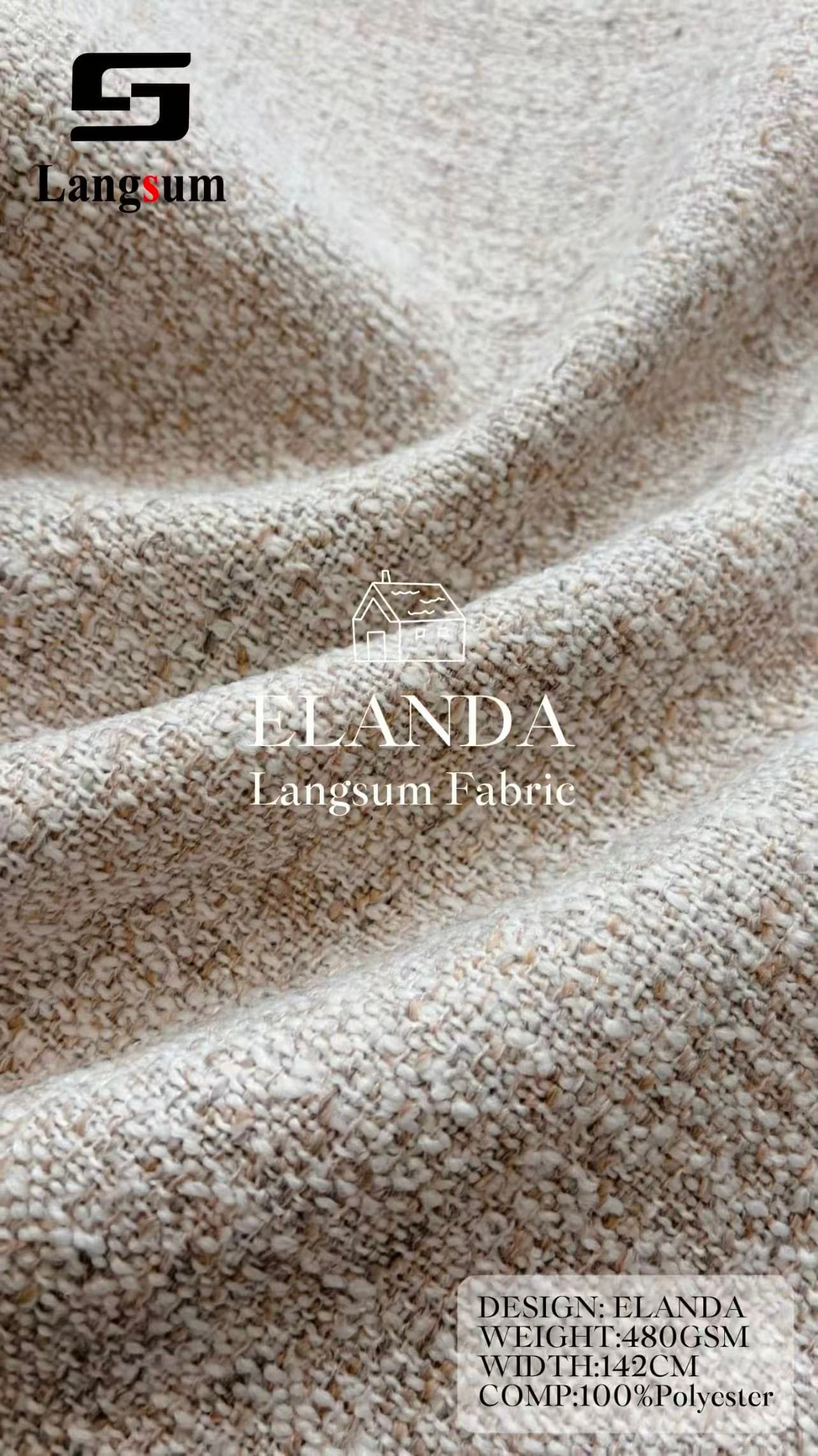 ELANDA Linen Look Fabric Polyester Upholstery Fabric– 480gsm, 56" Wide, 15 Colors Langsum Fabric