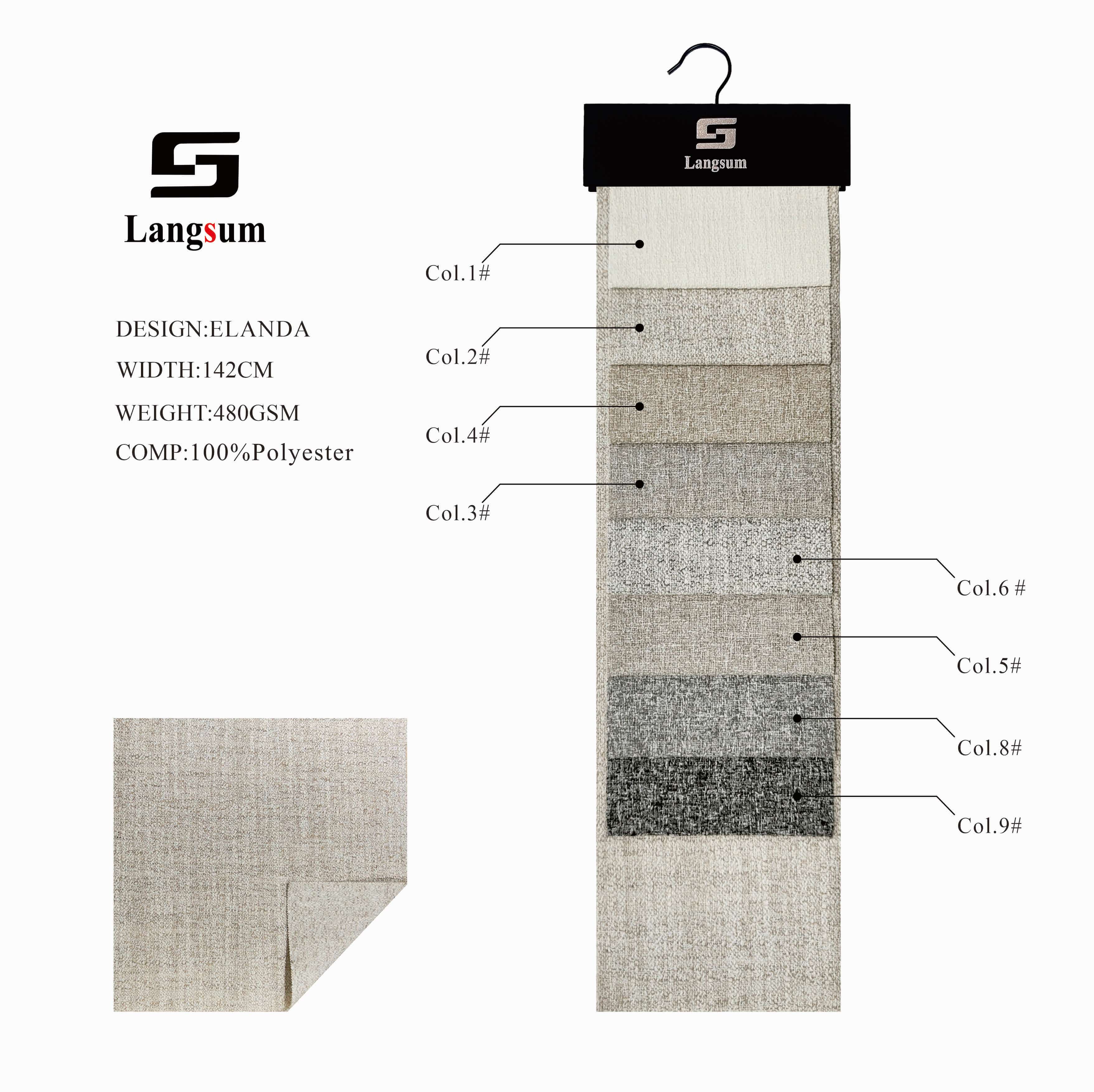 ELANDA Linen Look Fabric Polyester Upholstery Fabric– 480gsm, 56" Wide, 15 Colors Langsum Fabric