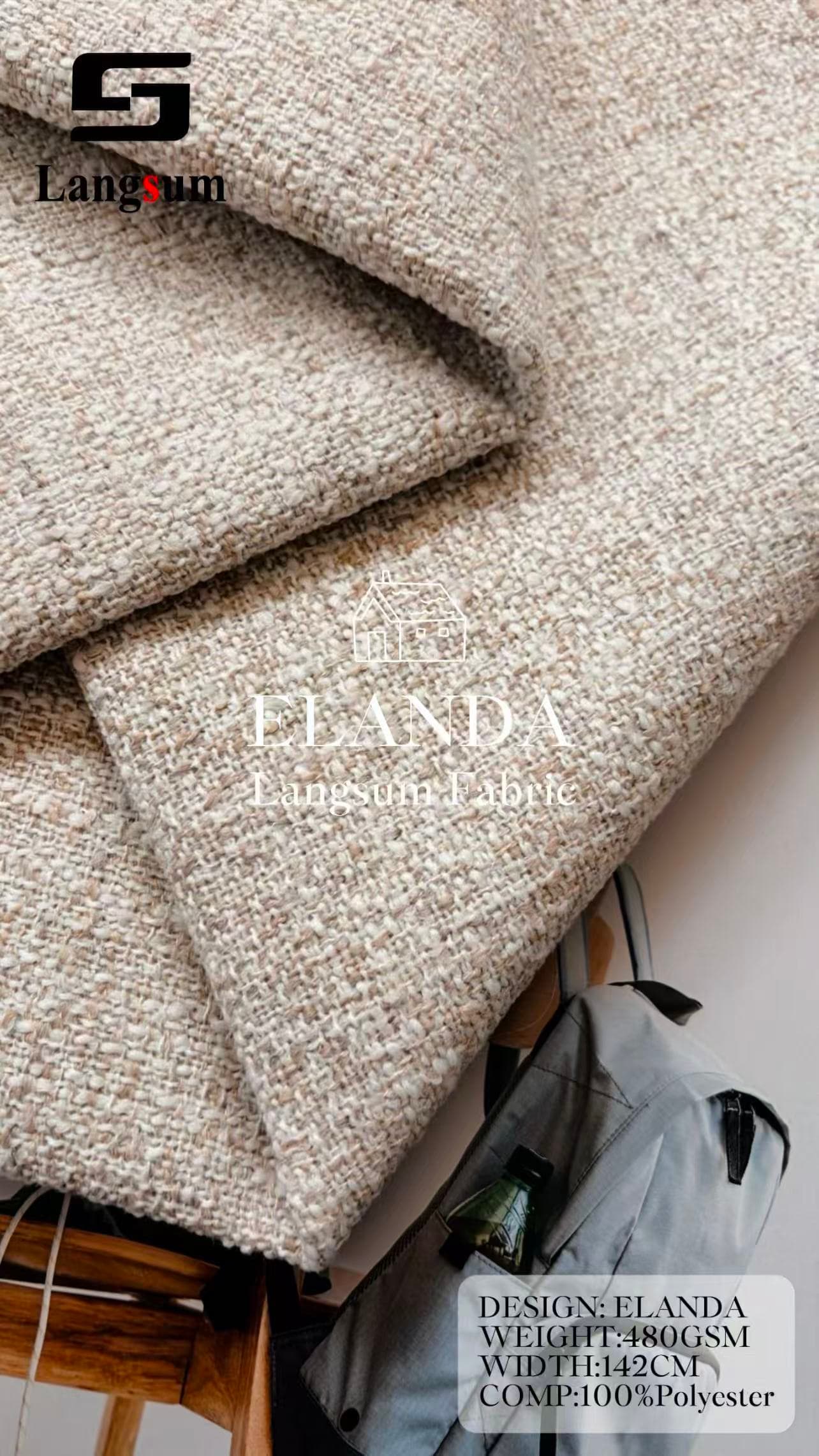 ELANDA Linen Look Fabric Polyester Upholstery Fabric– 480gsm, 56" Wide, 15 Colors Langsum Fabric