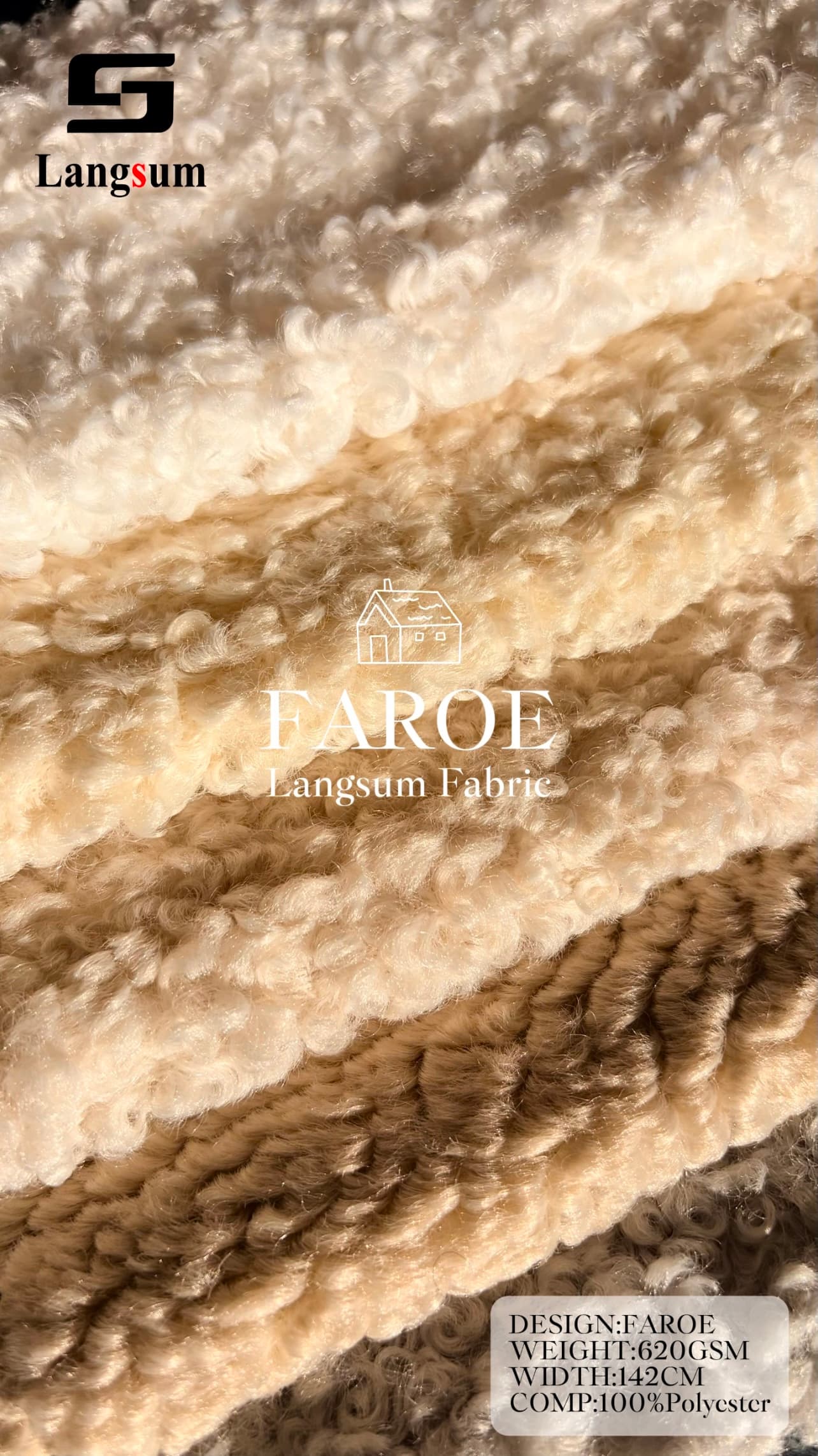 FAROE Boucle Fabric Polyester Upholstery Fabric – 620gsm, 56" Wide, 23 Colors Langsum Fabric