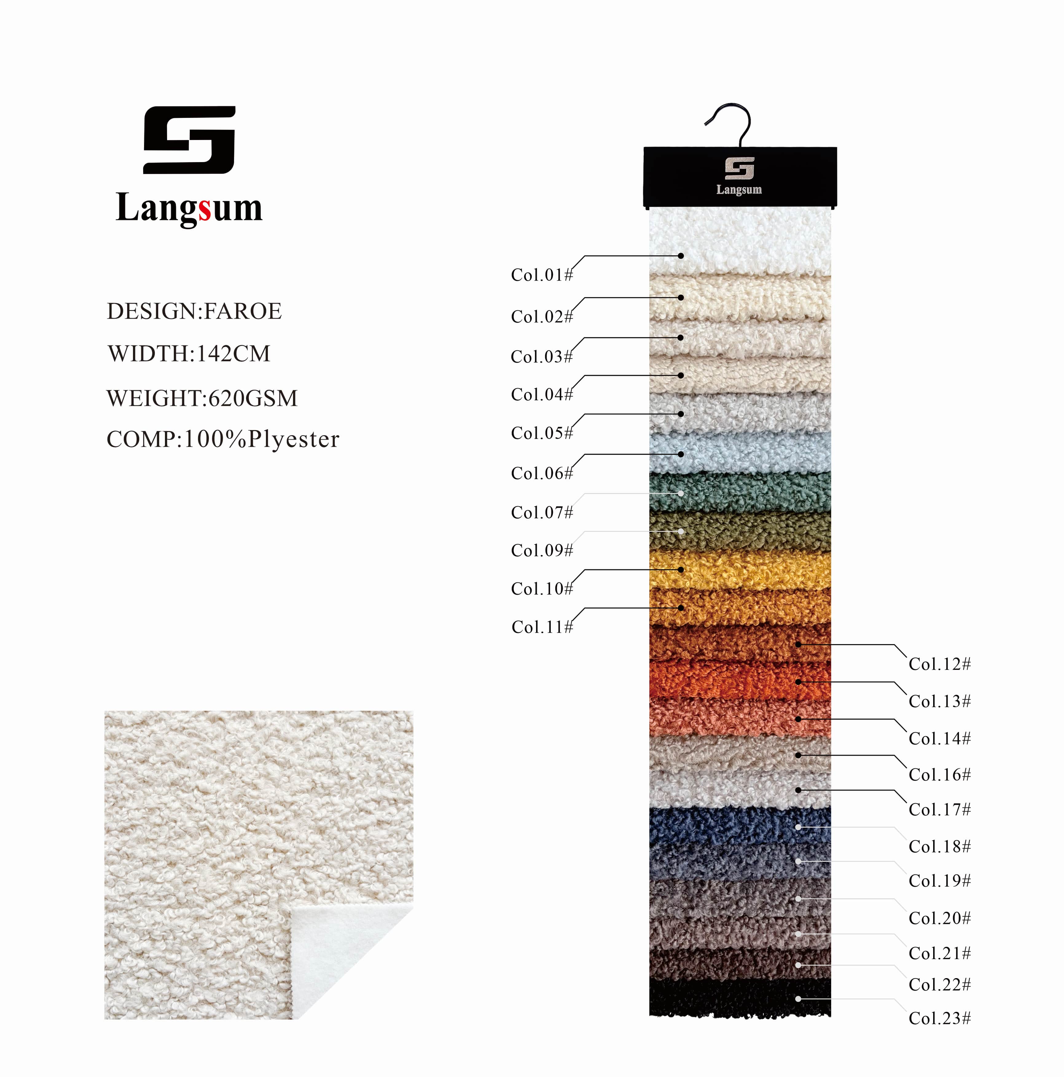 FAROE Boucle Fabric Polyester Upholstery Fabric – 620gsm, 56" Wide, 23 Colors Langsum Fabric