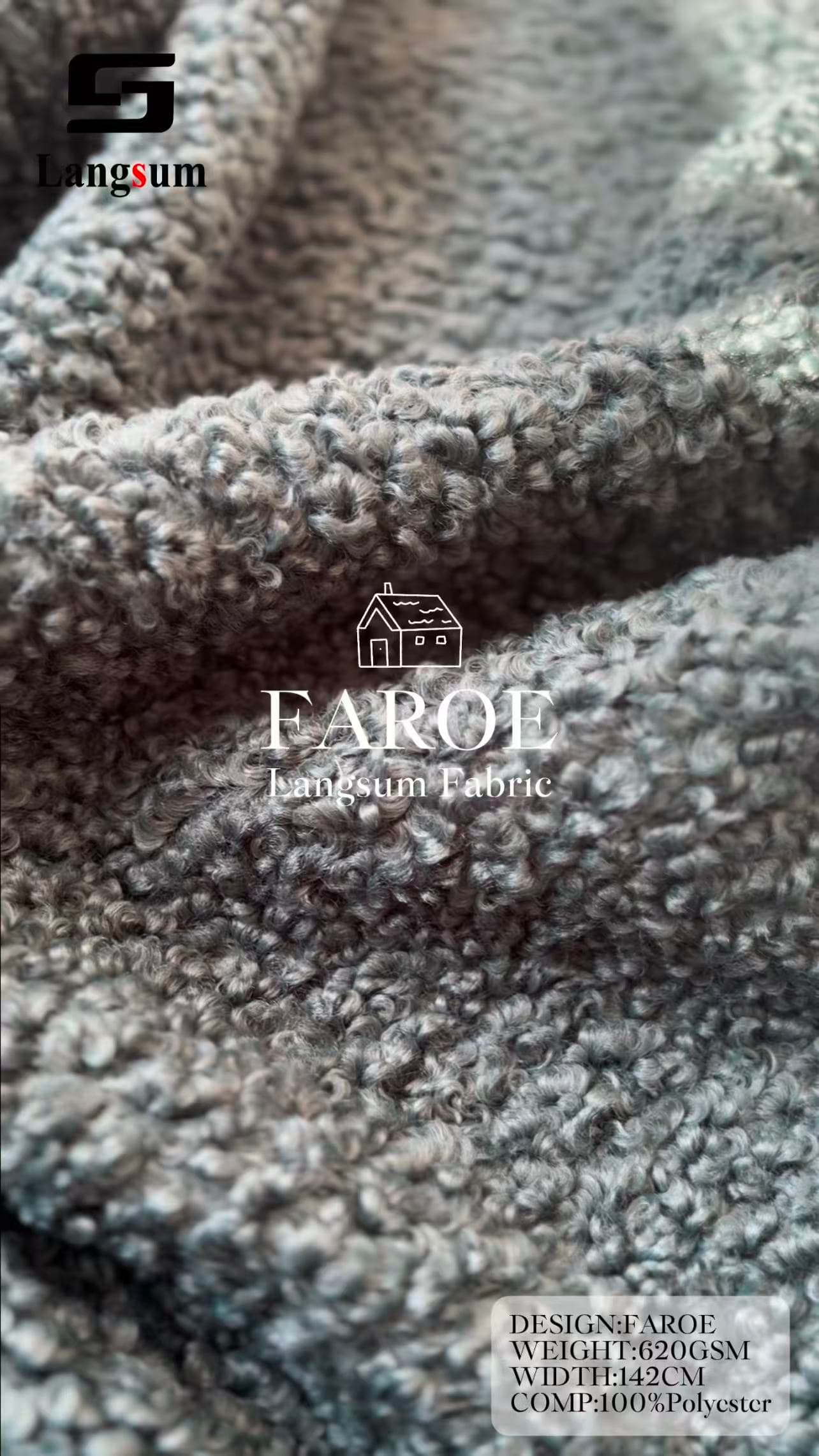 FAROE Boucle Fabric Polyester Upholstery Fabric – 620gsm, 56" Wide, 23 Colors Langsum Fabric