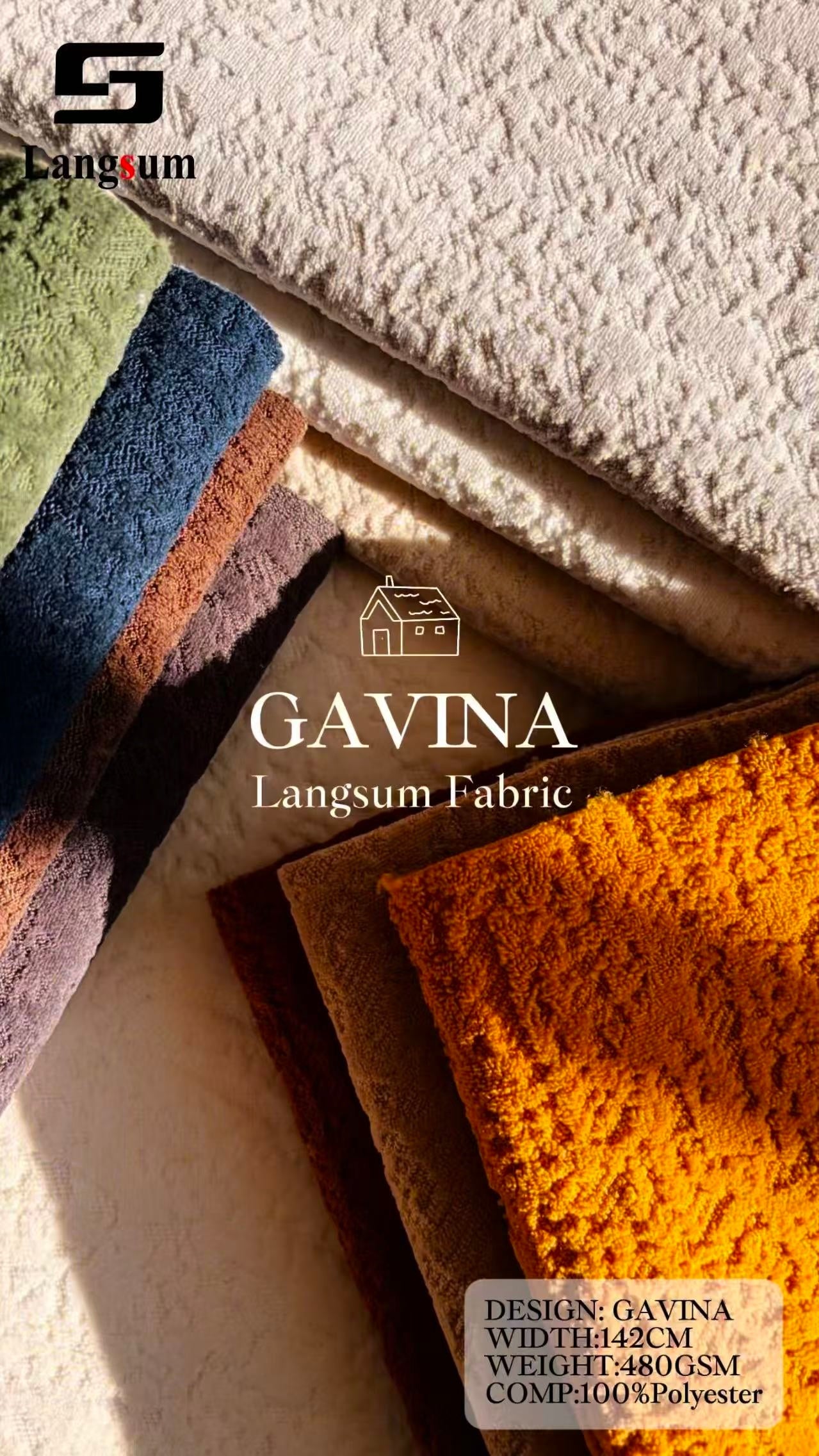 GAVINA Circle knittedJaquard Textured Polyester Upholstery Fabric – 480GSM, 56" Wide, 12 Colors Langsum Fabric