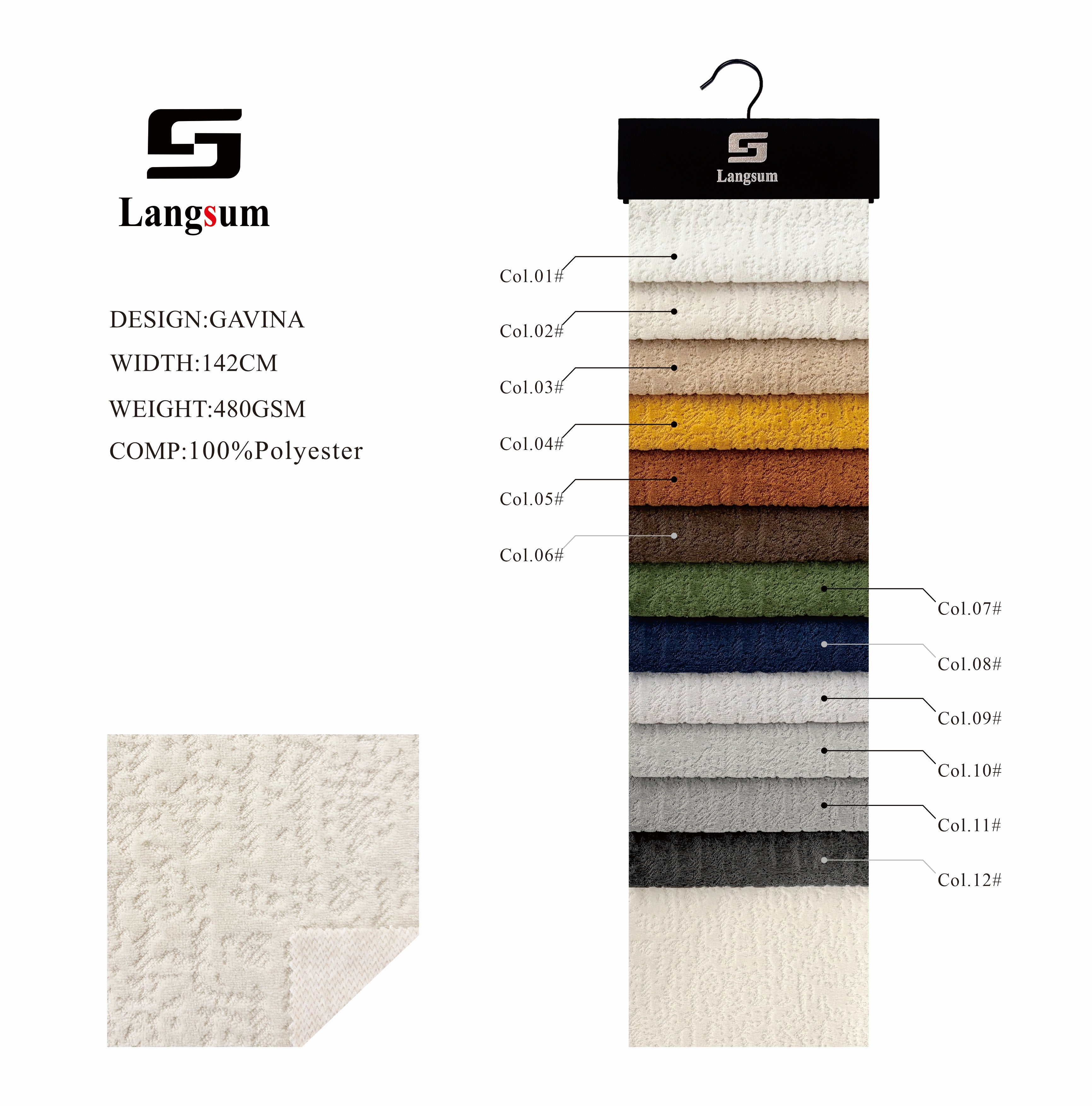 GAVINA Circle knittedJaquard Textured Polyester Upholstery Fabric – 480GSM, 56" Wide, 12 Colors Langsum Fabric