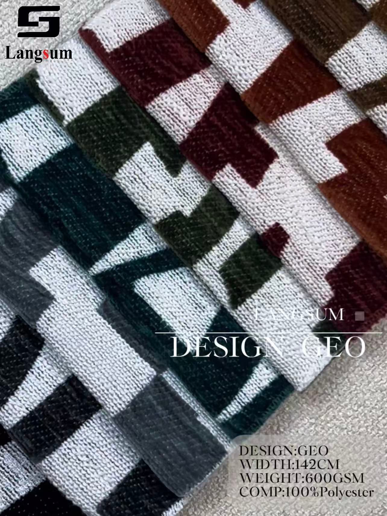 GEO Chenille Fabric Woven Jacquard Fabric – 600gsm, 56" Wide, 11 Colors Langsum Fabric